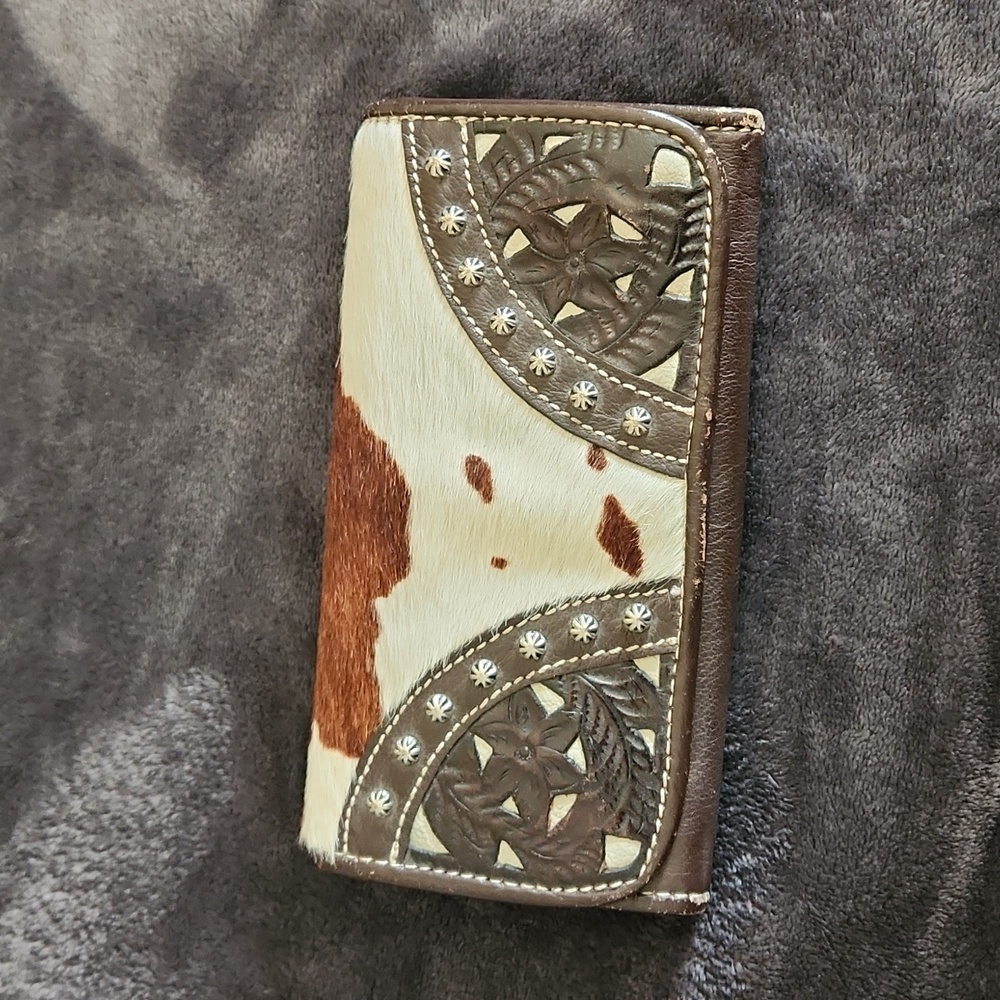 American West hair on tri fold wallet